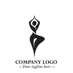 Woman Yoga Logo Symbol in Black on White Background for Calm Minimalist Wellness Branding Design Art