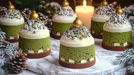 Christmas Matcha Double-Layer Dessert, HD Food Commercial Material, Luxury Christmas Ins Style, Suitable for Christmas Gift Box Brochures, Food E-commerce Detail Pages