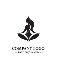 Woman Yoga Logo Symbol in Black on White Background for Calm Minimalist Wellness Branding Design Art
