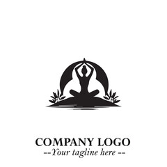 Woman Yoga Logo Symbol in Black on White Background for Calm Minimalist Wellness Branding Design Art