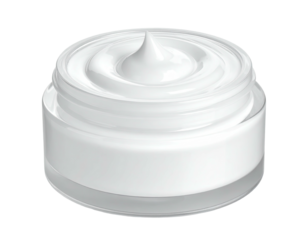 Creamy white moisturizer in clear jar
