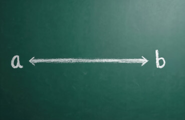 Green blackboard with white chalk line and points a b. Simple math concept for distance or direction. Useful for education or instruction graphics.