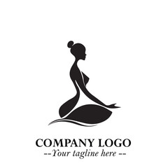 Woman Yoga Logo Symbol in Black on White Background for Calm Minimalist Wellness Branding Design Art