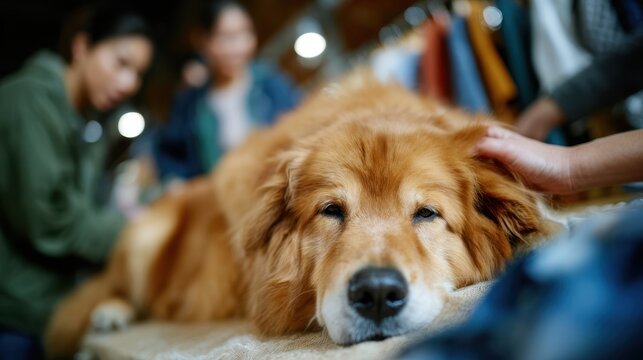Winter reading friendship: child and therapy dog in library corner
