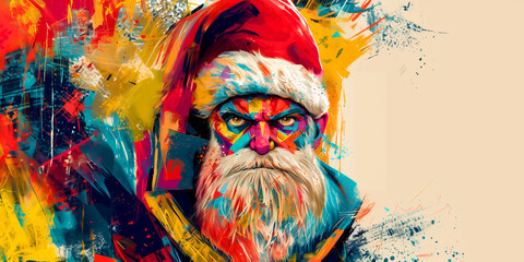 Bold Abstract Santa Claus Portrait Vibrant Pop Art Style Christmas Graffiti