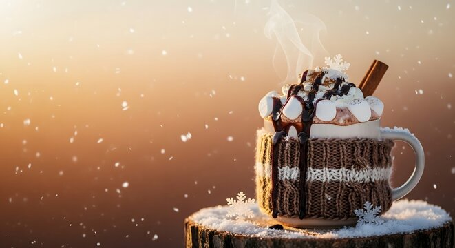 Cozy hot chocolate with whipped cream and cinnamon stick perfect for a cold evening