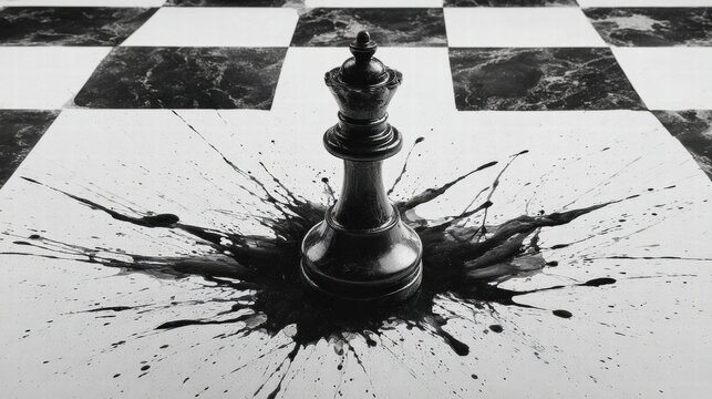 Chess Queen Surrounded by Ink Splatter