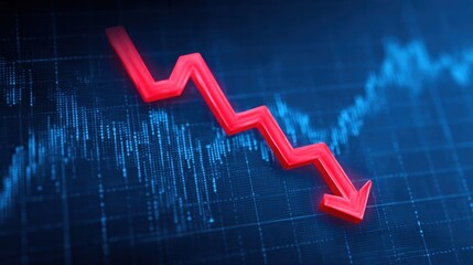 Naklejka premium Financial market downturn concept with a red arrow pointing downwards.