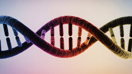 Highly Realistic Colorful DNA Double Helix Render with Detailed Molecular Structure and Soft Gradient Background
