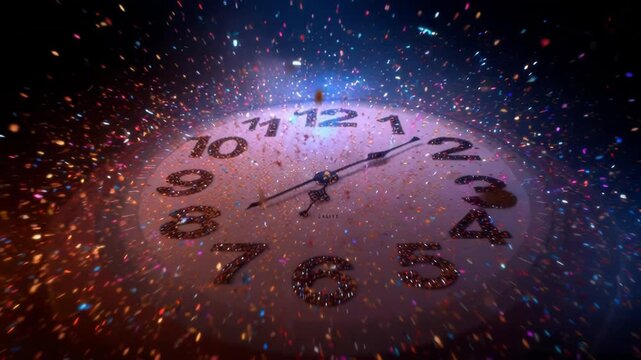 Abstract clock face with cosmic particles and glowing lights