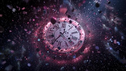 Surreal clock floating in cosmic space with vibrant colors - Powered by Adobe