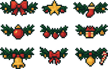 Fototapeta premium Christmas garland with pixel art, eps 10 illustration