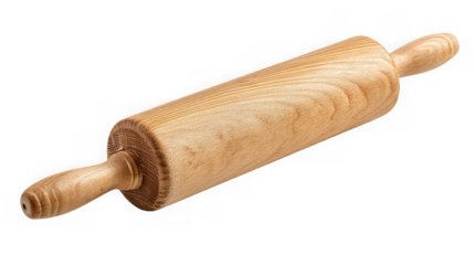 Wooden rolling pin for baking dough isolated on transparent background