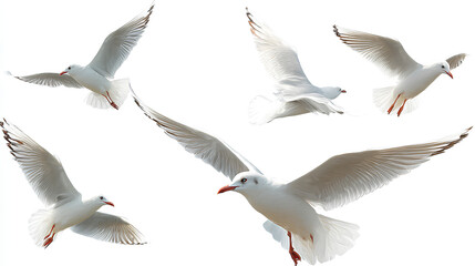 Obraz premium Seagulls flying isolated on white Stock Illustration white background 