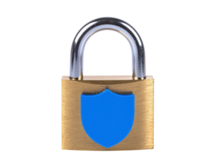 Padlock with a blue shield on a black background