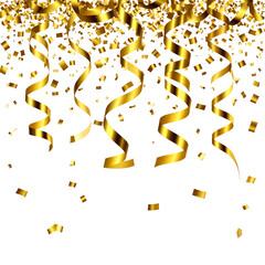Golden Celebration: Cascading ribbons of radiant gold, alongside a vibrant shower of confetti, create a festive atmosphere, conveying an aura of jubilation. 