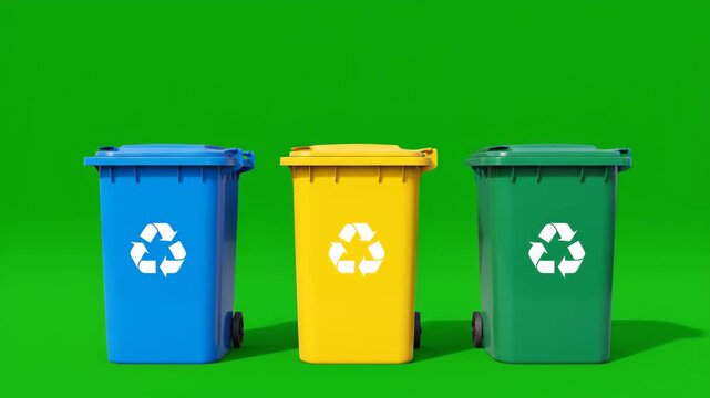 Animated recycling bins on a green screen perfect for environmental projects and educational content