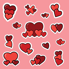 Set of Valentine's Day vector stickers. Hand drawn decorative hearts collection.14 February design concept.