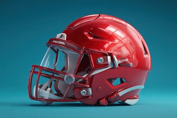 Fototapeta premium Modern red helmet designed for American football, showcasing realistic details and a sleek appearance suitable for competitive play and training sessions