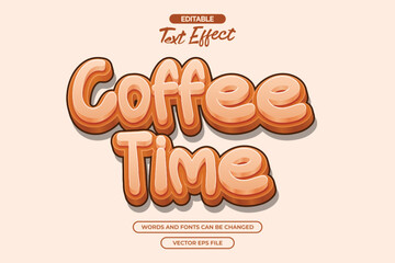 Coffee time editable text effect with 3d cartoon text style