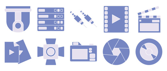 Video and Film Production Icons Set. Multimedia and Filmmaking Equipment