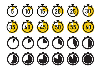collection of timer icons showing time intervals from 5 seconds to 60 seconds with full fill indicators