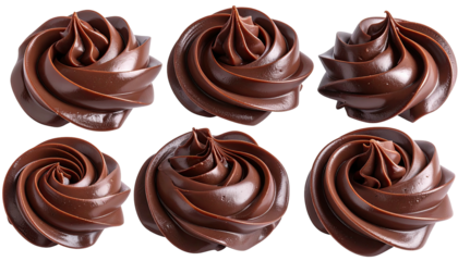 Six chocolate swirls, glossy and decadent