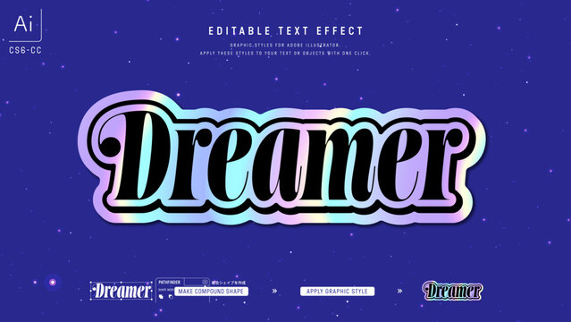 ホログラムデザインのテキスト。編集可能なグラフィックスタイルテンプレート。