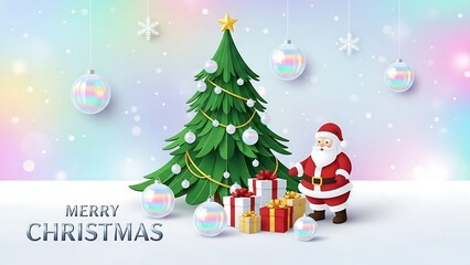 Obraz premium Festive christmas tree with santa claus and gifts
