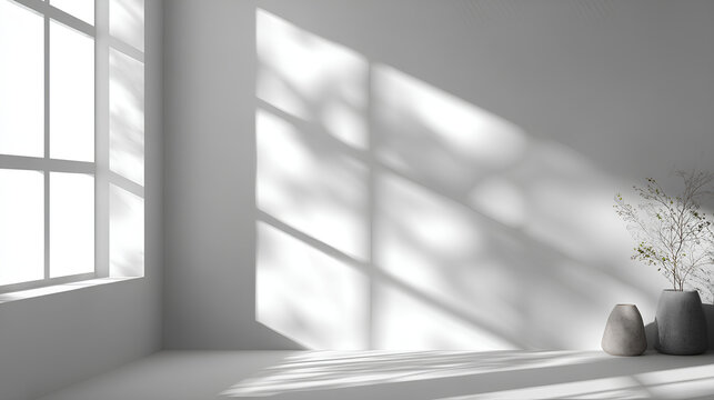 shadow overlay effects of realistic abstract windows shadow on white background, Summer sunlight and shadow overlay effect, shadow for photo interior backdrop studio mockup 