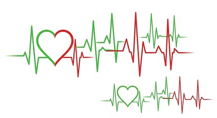 Heartbeat lines in red and green display a continuous medical rhythm.