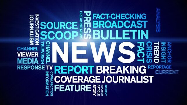 News animated word cloud-text design animation tag kinetic typography seamless loop.