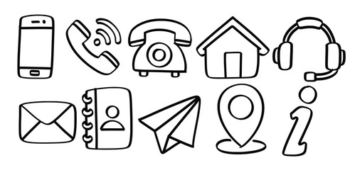 Set of hand drawn Contact Us theme Isolated Vector