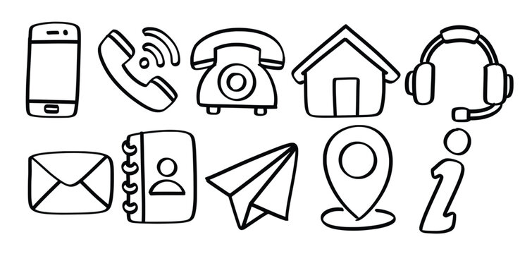Set of hand drawn Contact Us theme Isolated Vector