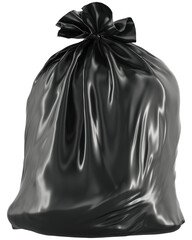 Full garbage bag, black bin bag tied, transparent background