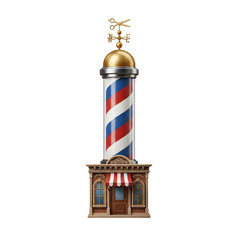 Barber Shop Pole Figurine with Gold Accents and Weather Vane.