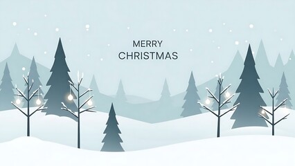 Winter forest with snow and christmas lights greeting