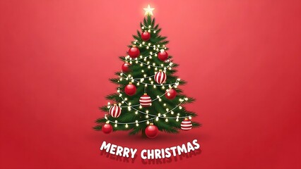 Festive decorated christmas tree with merry christmas text