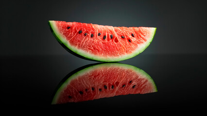 Fresh Watermelon Slice with Reflection. Summer Fruit, Juicy Dessert, Healthy Snack.