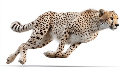 Fototapeta premium A cheetah in full stride, showcasing speed and agility against a clean white backdrop