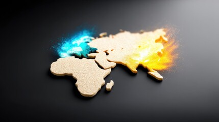 World Map Exploding with Energy on Black Background