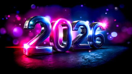 A 3D rendering of the numbers 2026 on a dark background