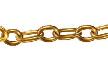 Long golden chain with smooth texture and shiny finish isolated on transparent background suitable for various design projects and presentations