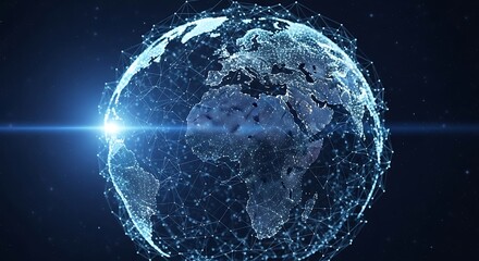 Digital globe displays global network with glowing connections.