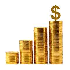 Financial Growth: A visual representation of financial growth, showcasing stacks of gold coins, progressively increasing in height, symbolizing the upward trajectory of wealth and investment.