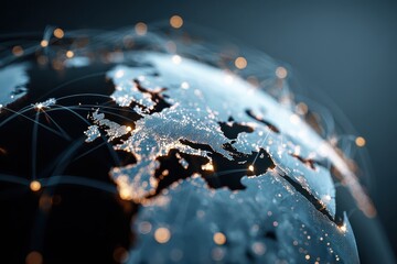 Global business networking and strategic connections illuminated on a digital map showcasing Europe at night