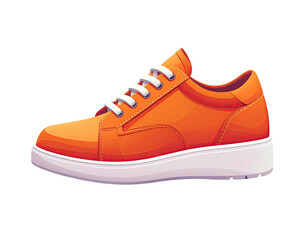 Orange shoe, white sole, laced. Cartoon illustration