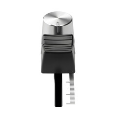 Closeup of a Silver and Black Audio Control Knob.