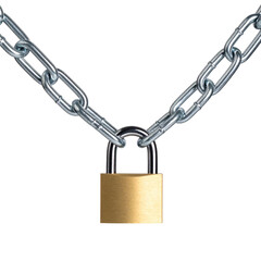 Security Symbol: A polished padlock secures a sturdy metallic chain, symbolizing protection, confidentiality, and the robust safeguarding of sensitive data.