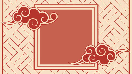 Elegant oriental frame with red clouds and geometric pattern background